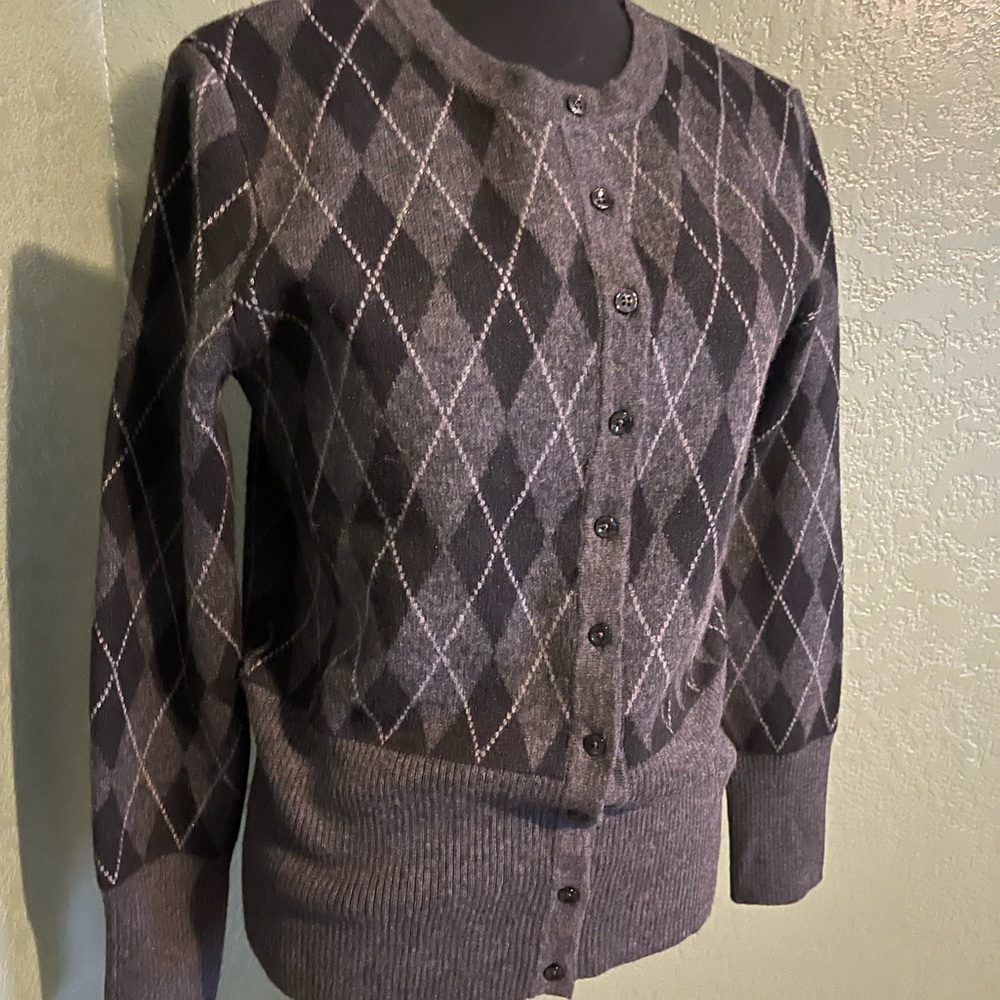 Zara Gray and Black Argyle Cardigan Sweater
